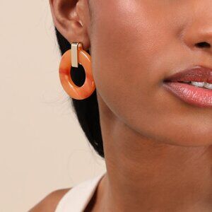 Lulus Elizara Gold And Orange Circle Statement Earrings - Size One Size